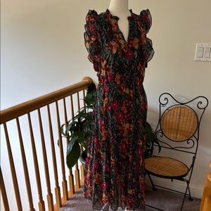 Sandra Darren Ruffled Tiered Maxi Dress Red and Black